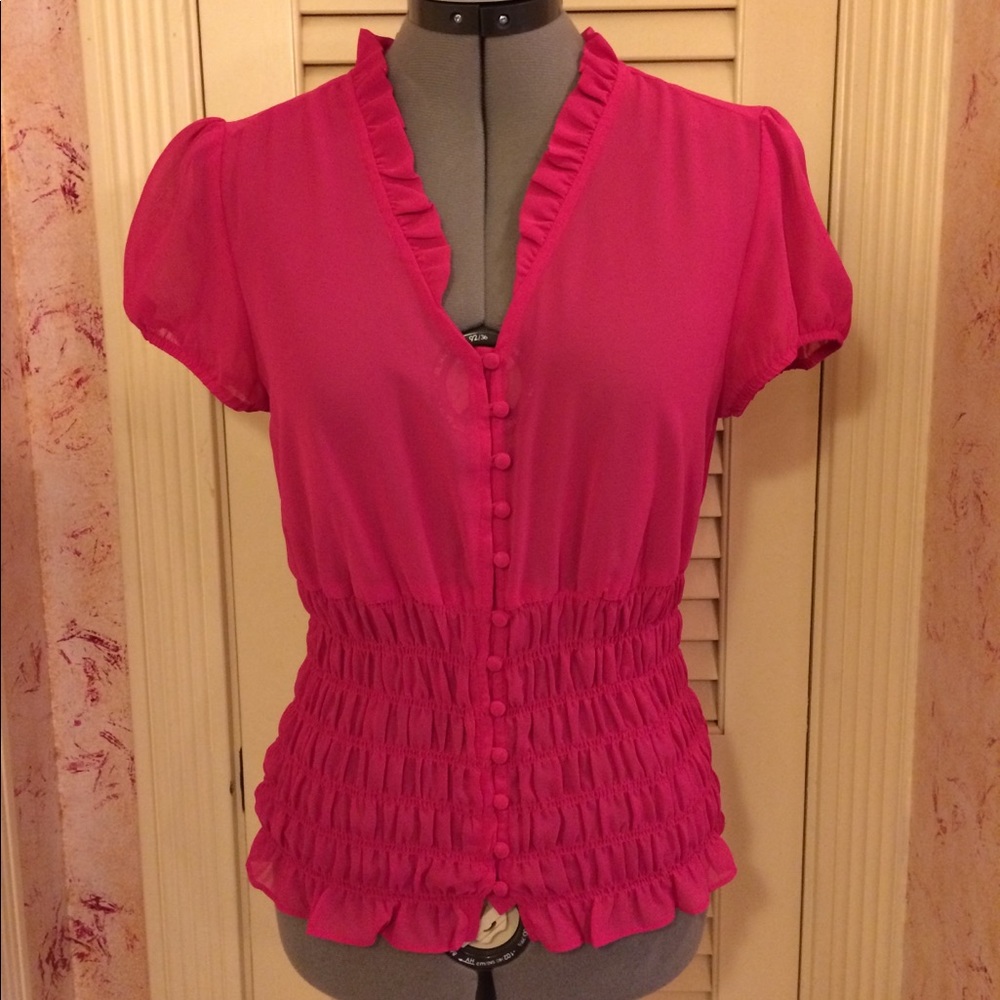 Fuchsia chiffon button up top